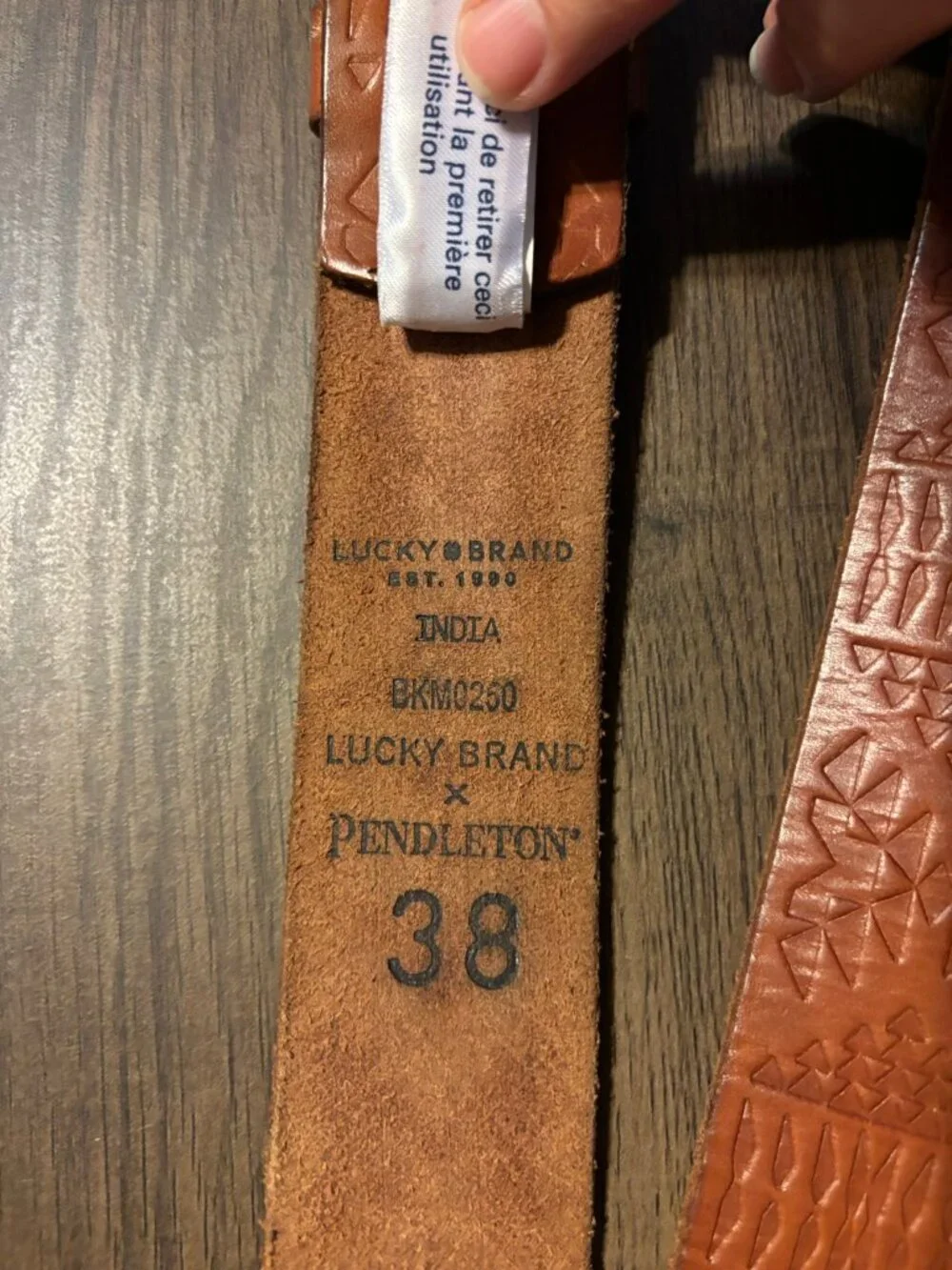 Lucky Brand x Pendleton Tooled Leather Belt Western Aztec men's 38 vintage style